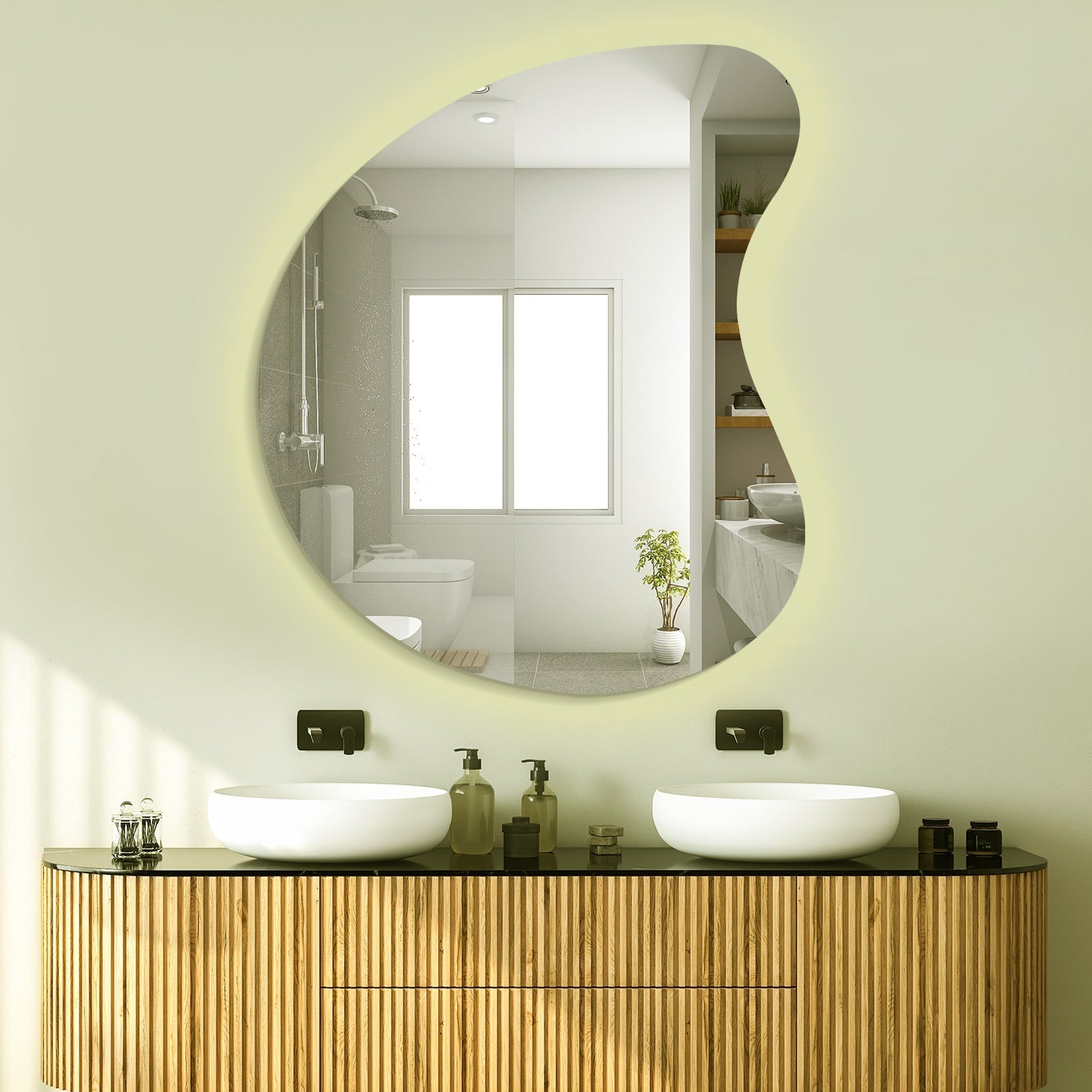 Designer Organic Shaped Wall Mirror with LED Backlight