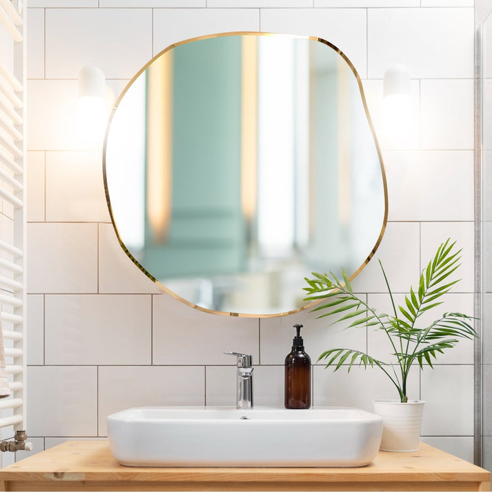 Asymmetrical round Modern frameless Bathroom Mirror