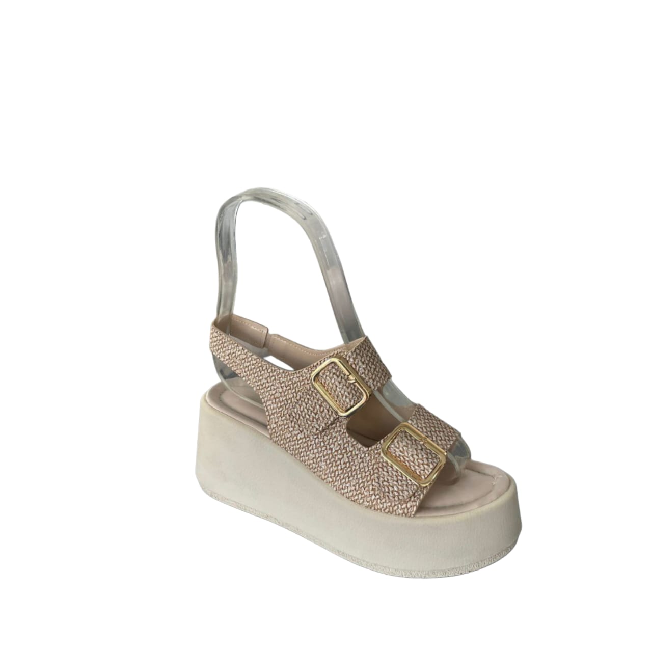 Gold Buckle Woven Platform Sandals