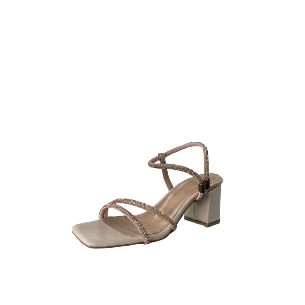 Champagne Sparkle Strappy Block Heel Sandals