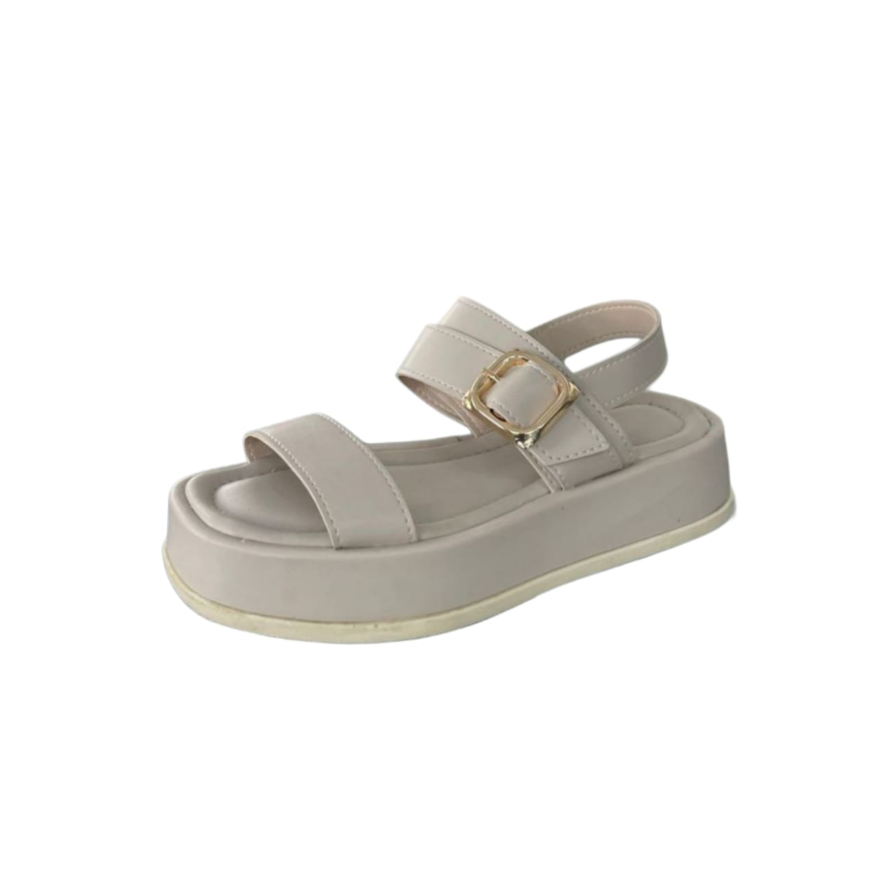 Beige Buckle Platform Sandals