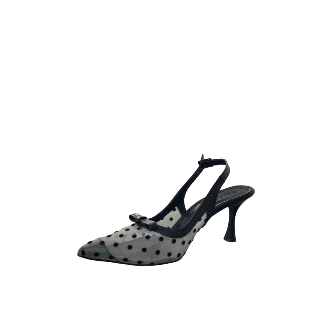 Black & White Polka Dot Mesh Slingback Heels