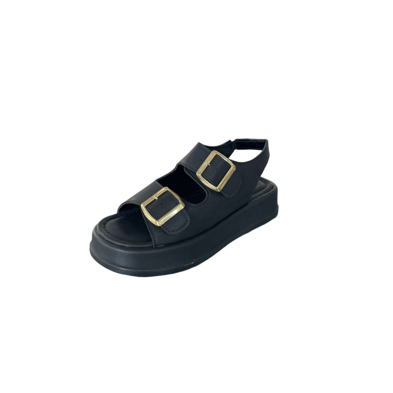 Black Double Buckle Platform Sandals
