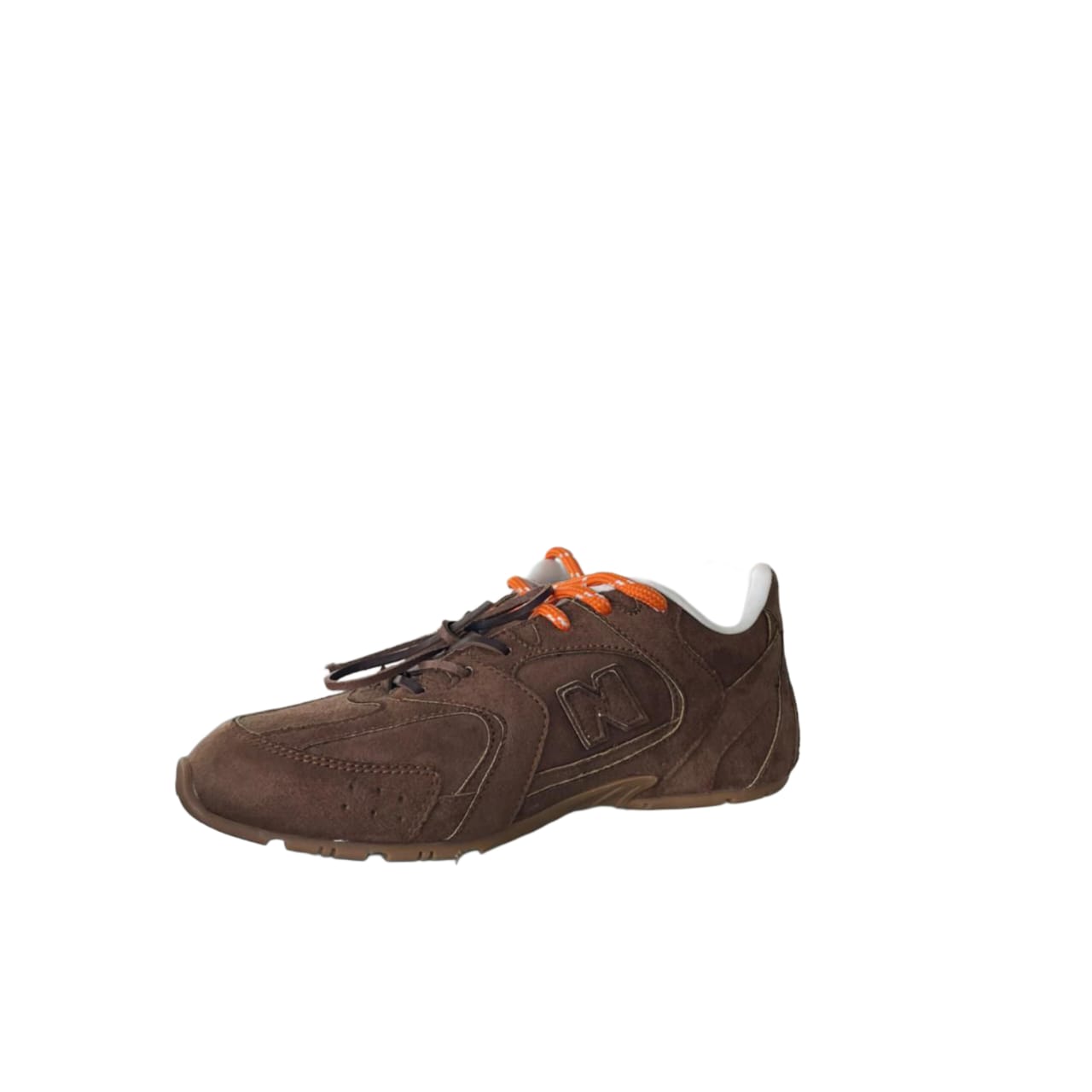 Chocolate Brown Suede Low-Top Sneakers with Orange Laces