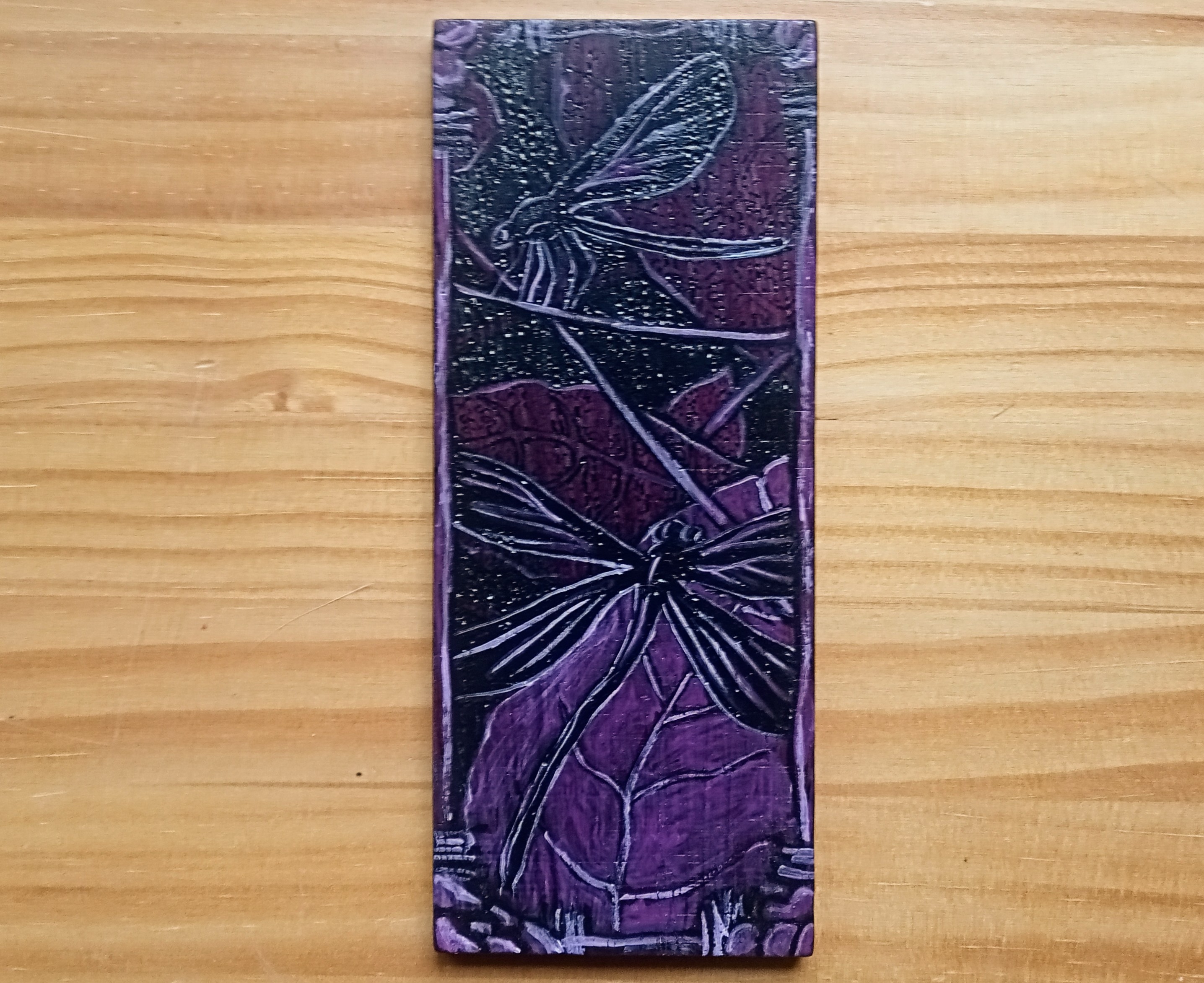 Tablilla de caballitos del diablo. Calopteryx virgo