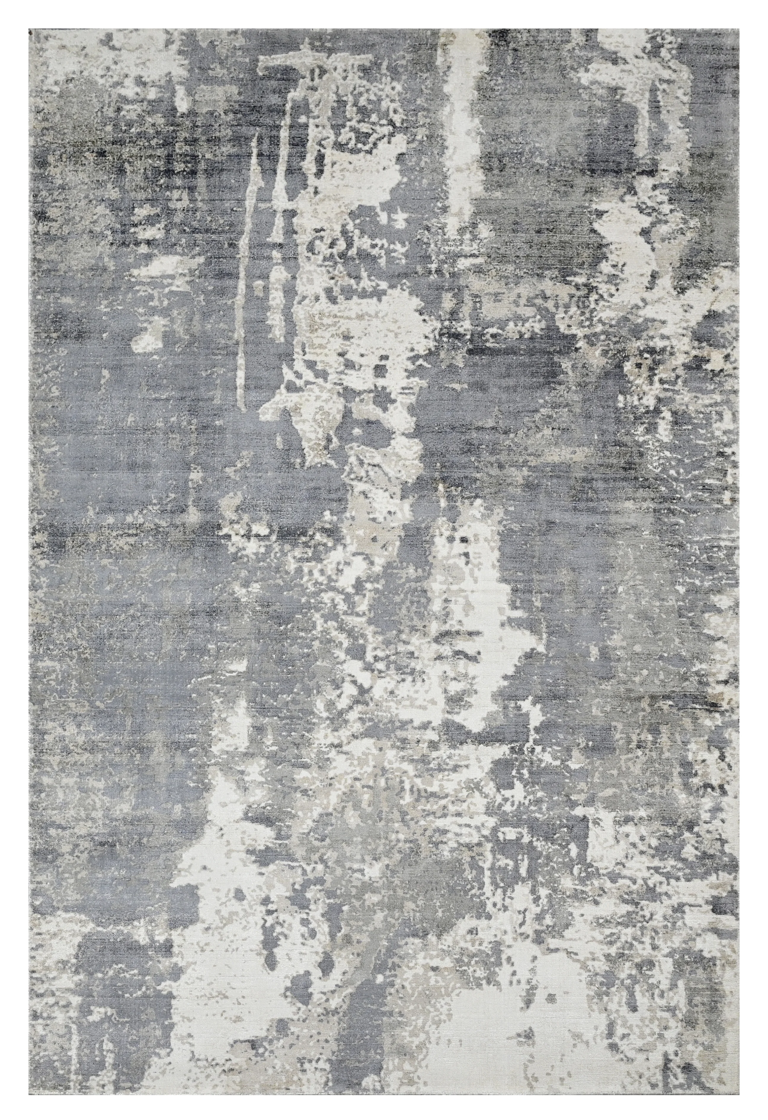 Contemporary grey and ivory distressed printed rug