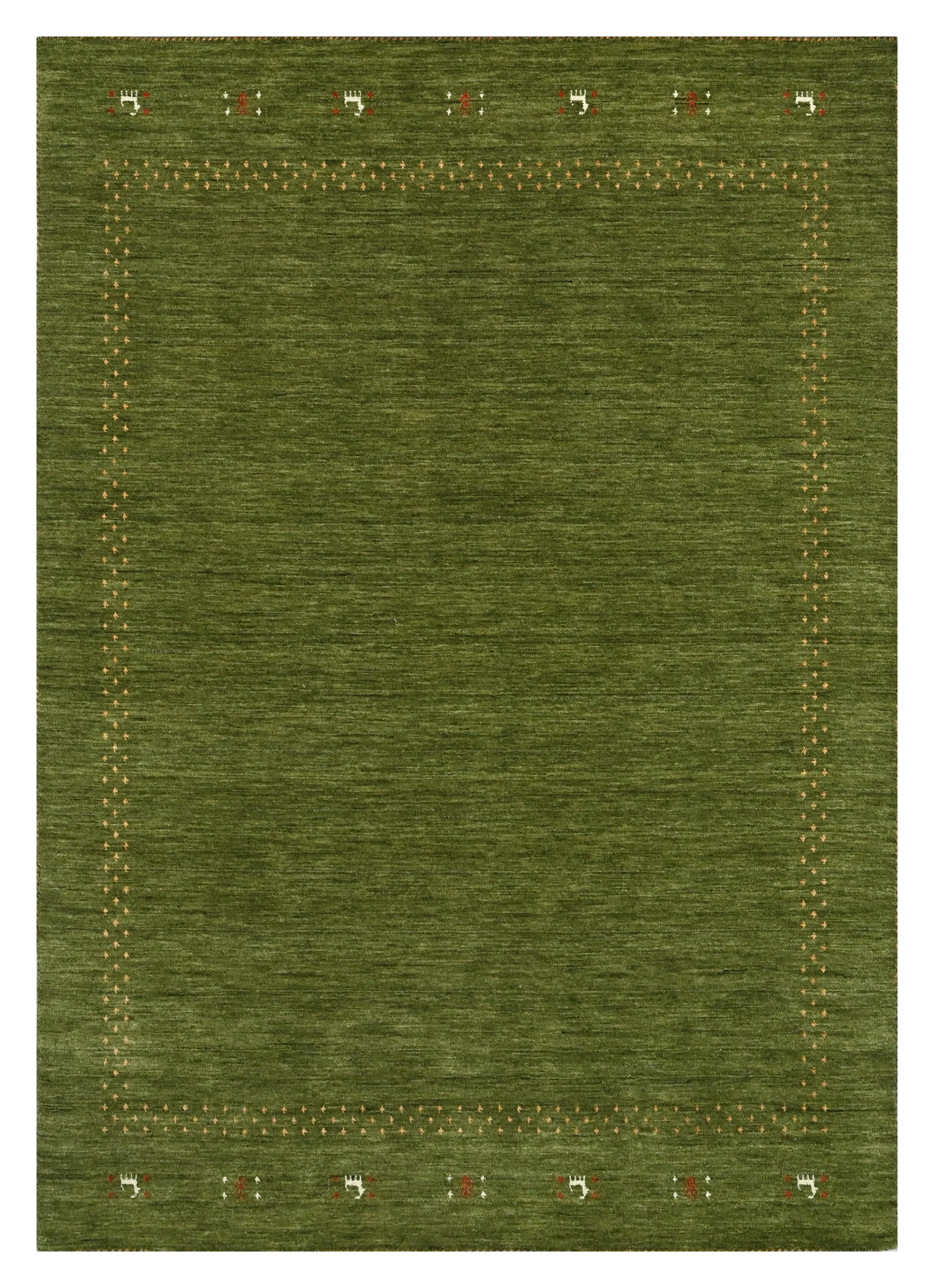  Wool rug with minimalist border and deer motifs