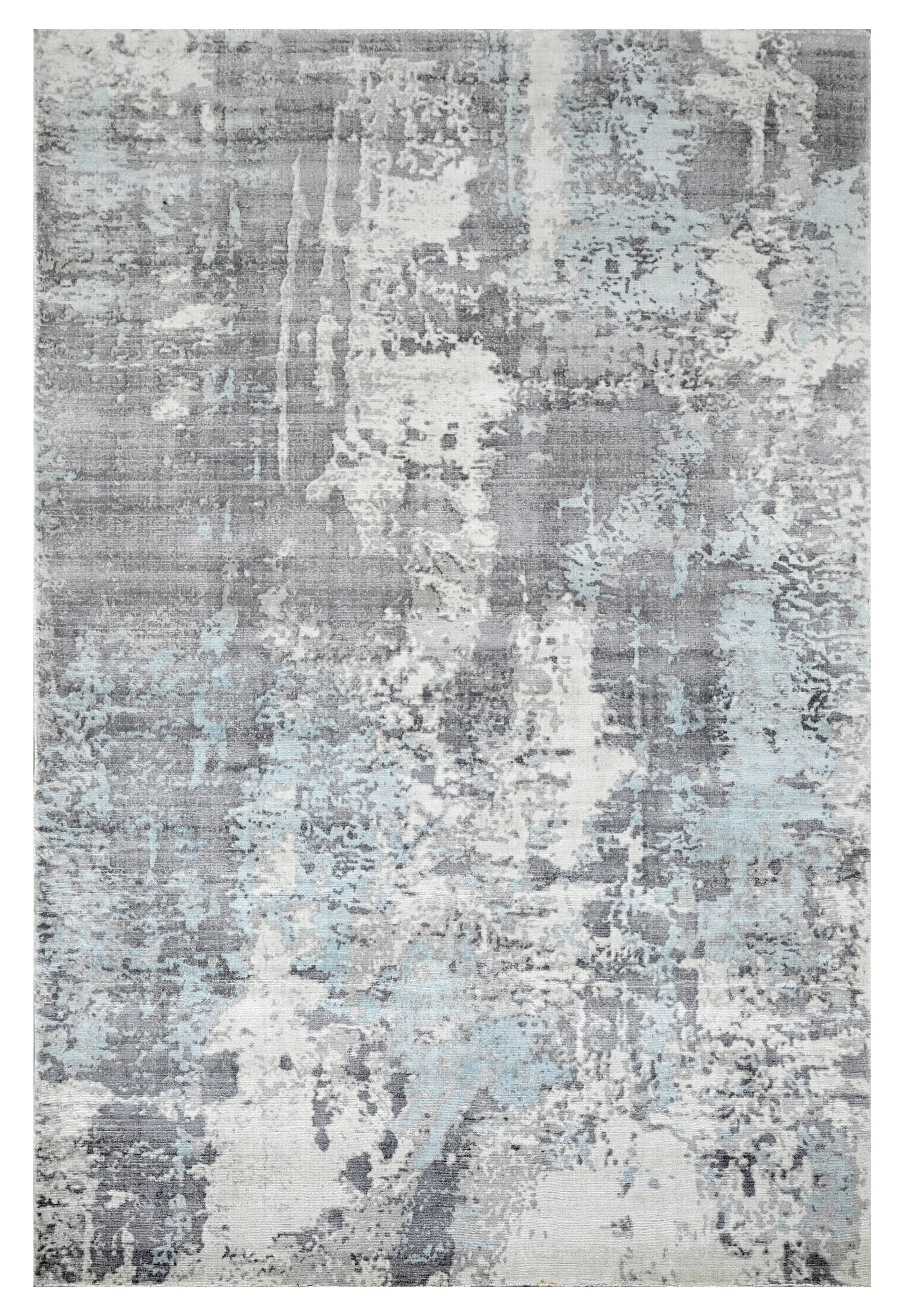 Contemporary grey and blue distressed printed rug