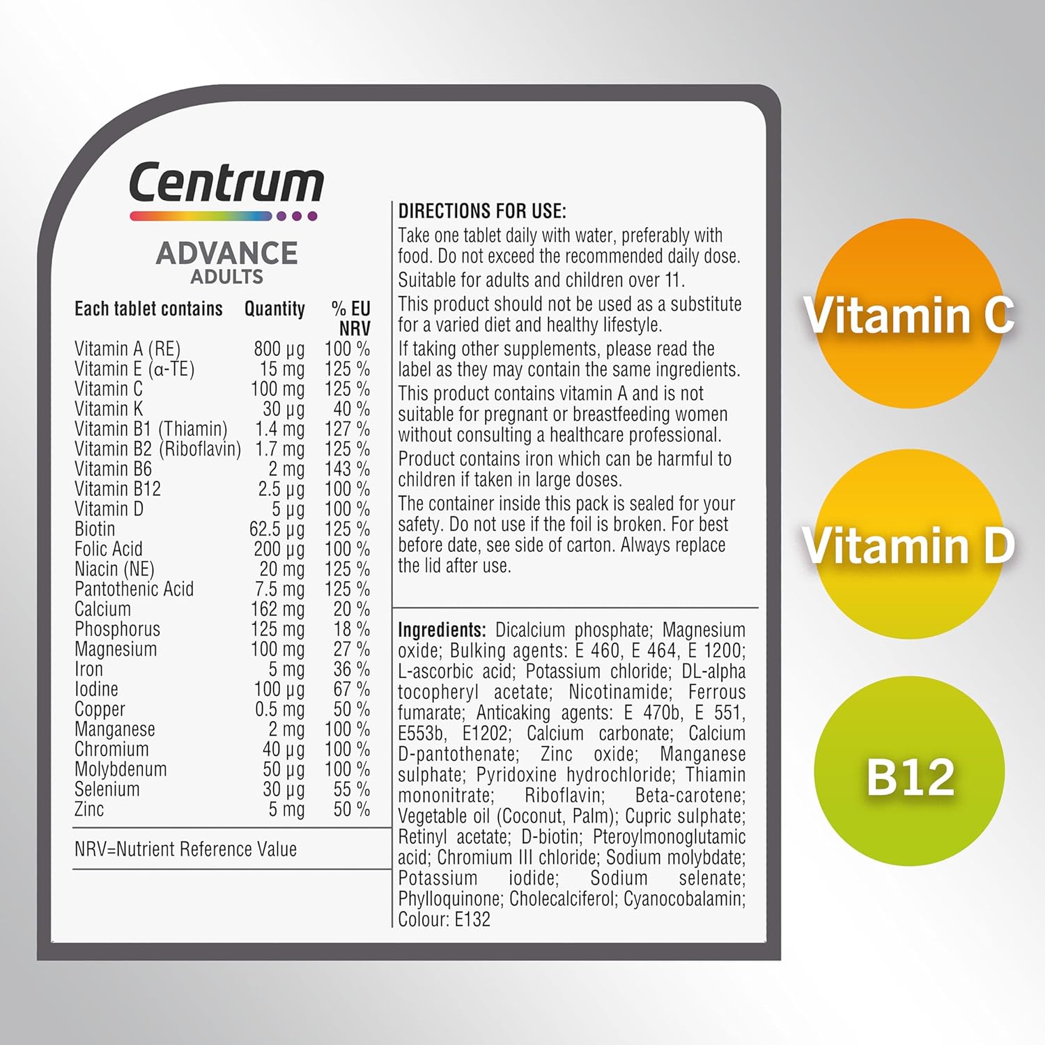 Centrum Advance Multivitamin & Mineral Tablets (180 Count)