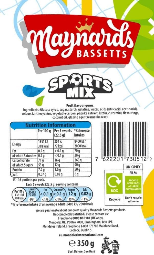 Maynards Bassetts Sports Mix Sweets Gift Carto 350g (Pack of 1)