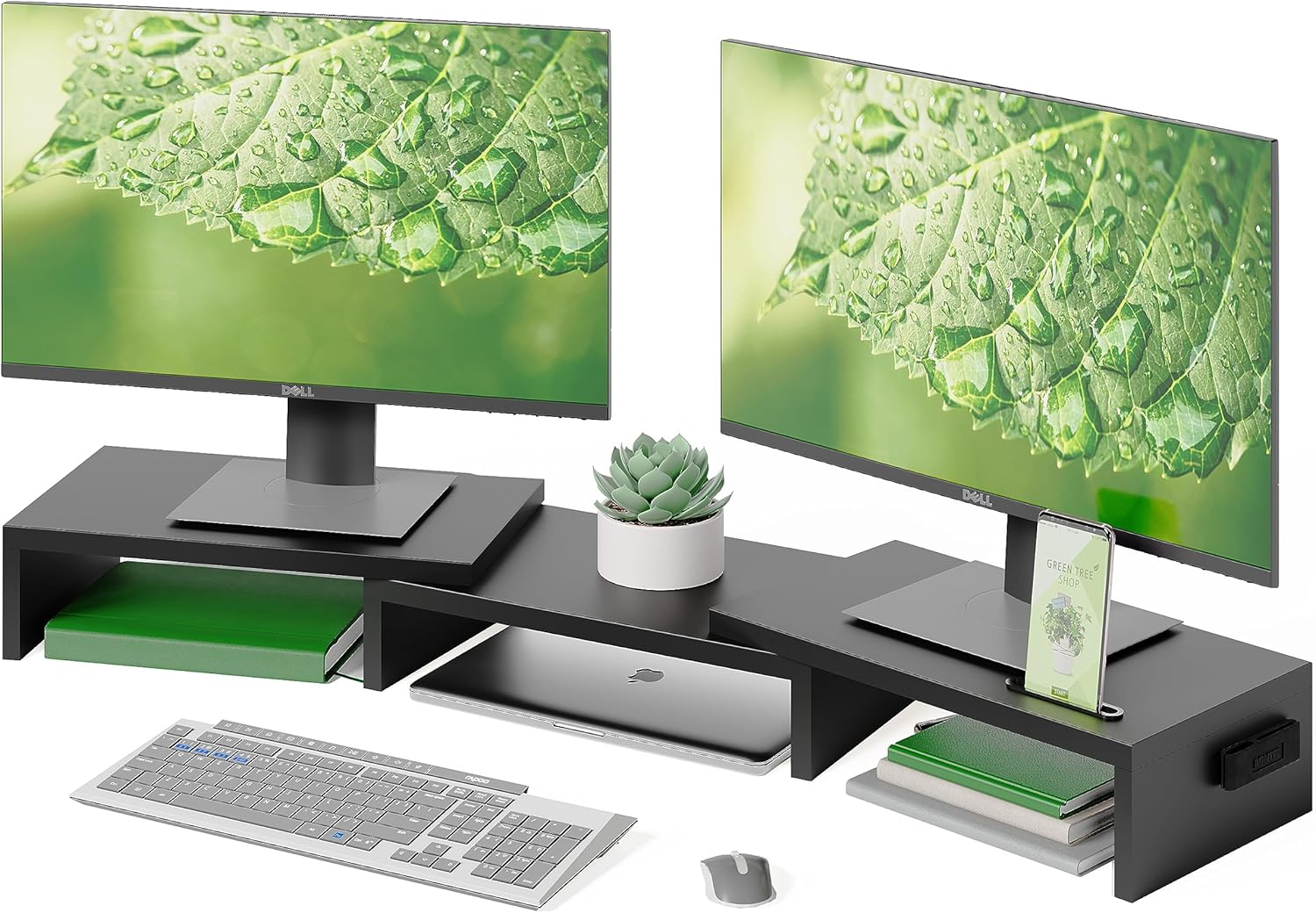Adjustable Dual Monitor Stand & Desk Organizer