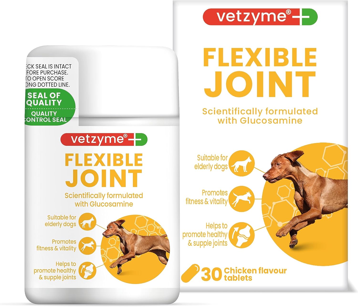Vetzyme Flexible Joint Tablets for Dogs: Hip and Mobility Support (30 Tablets)