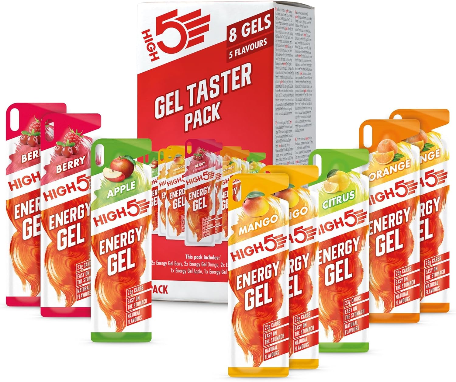 HIGH5 Energy Gel Pack: Fast-Release Endurance Fuel (Assorted Flavours, 8 x 40g)