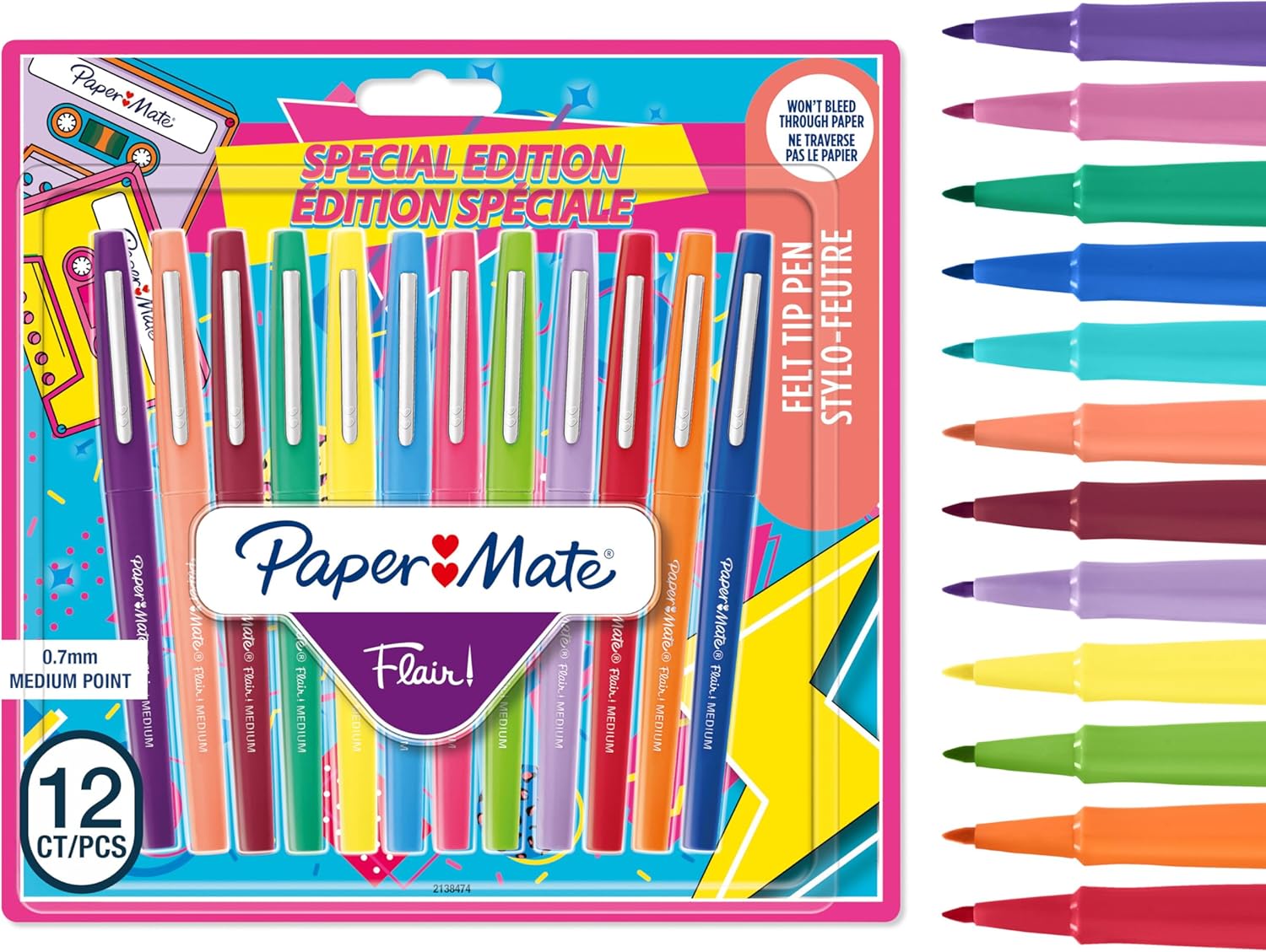Paper Mate Flair Felt Tip Pens - Retro Colours (12 Count)