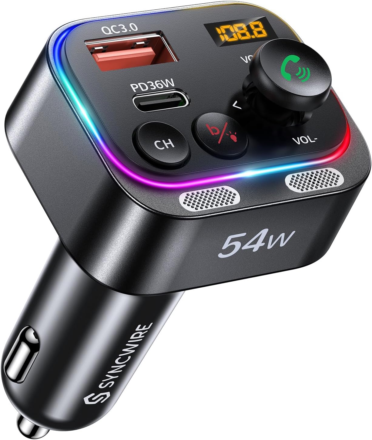 Bluetooth 5.4 FM Transmitter and 54W Fast Car Charger