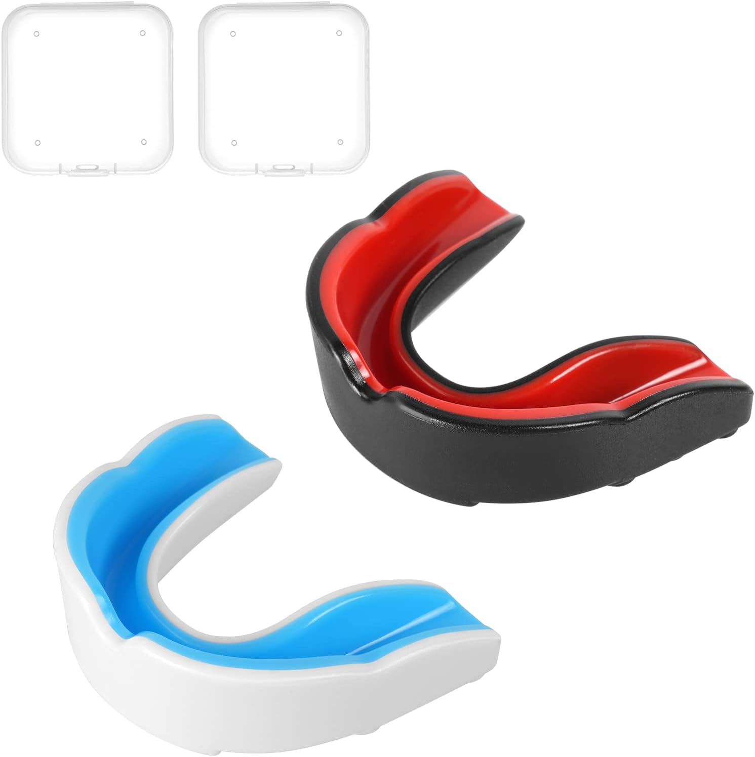 Flintronic 2-Piece Sports Mouthguard Set (Children & Youth) Black Red + White Blue)