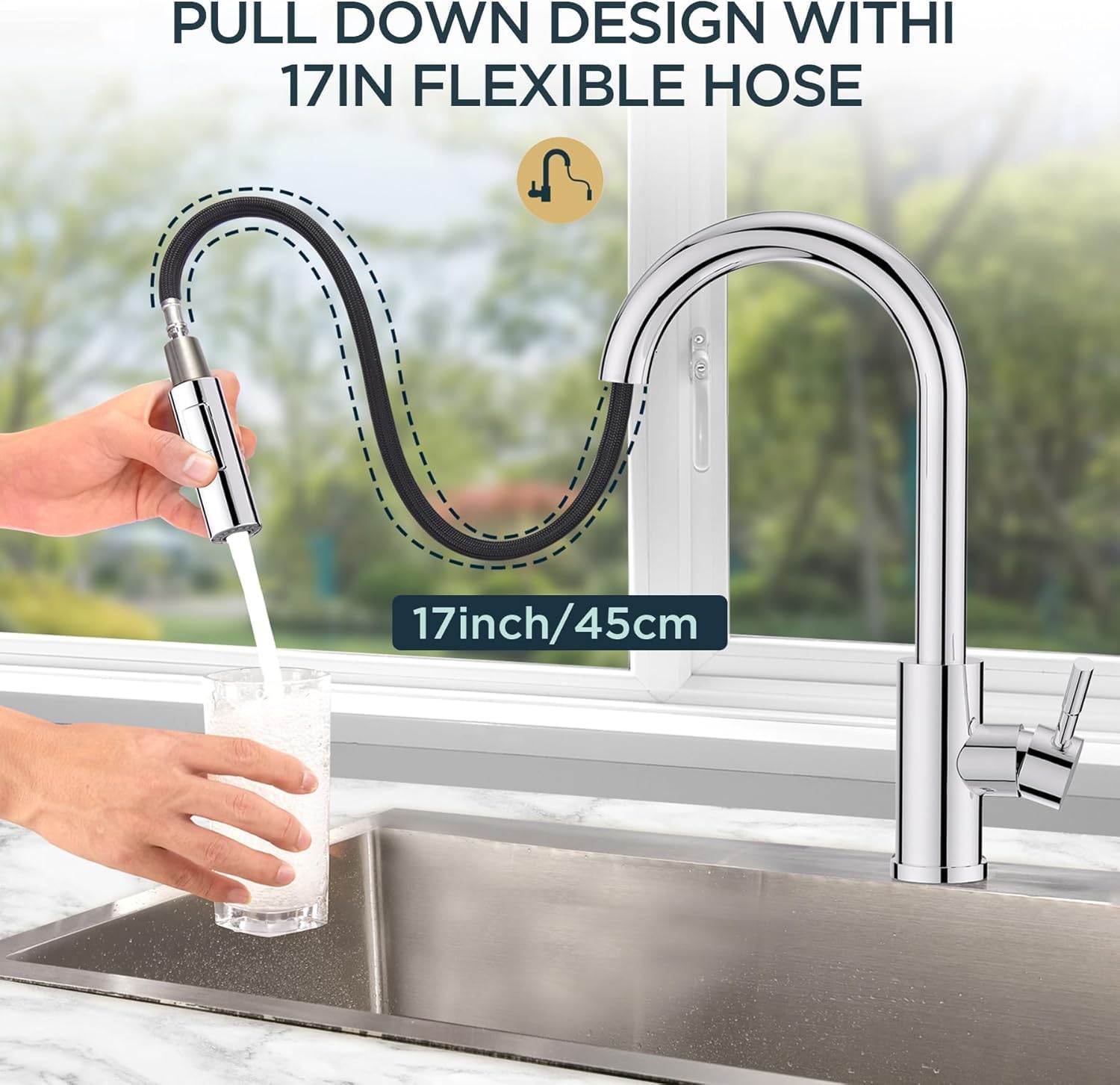 FORIOUS Kitchen Tap, Kitchen Sink Taps 360 Single Handle, Polished Chrome