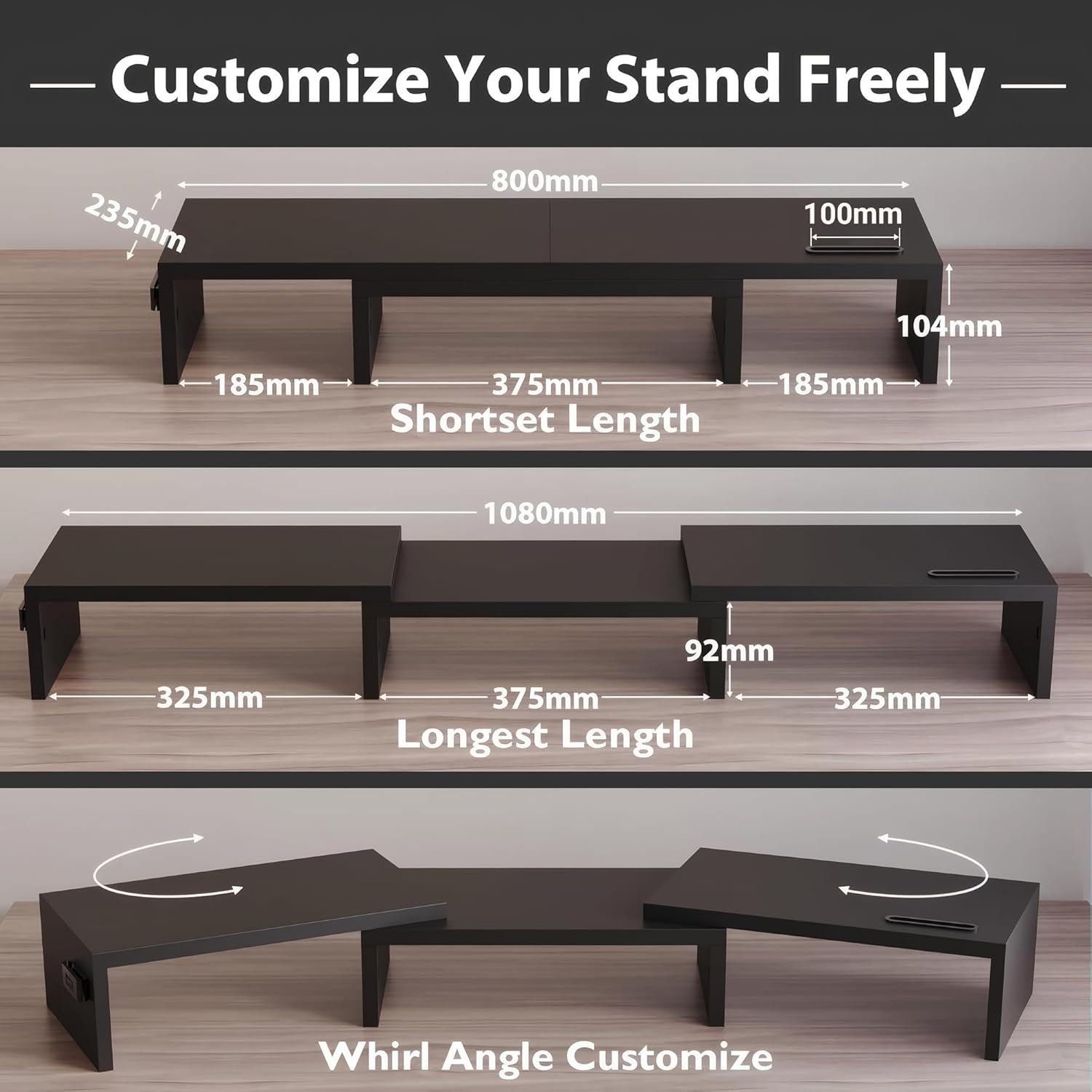 Adjustable Dual Monitor Stand & Desk Organizer