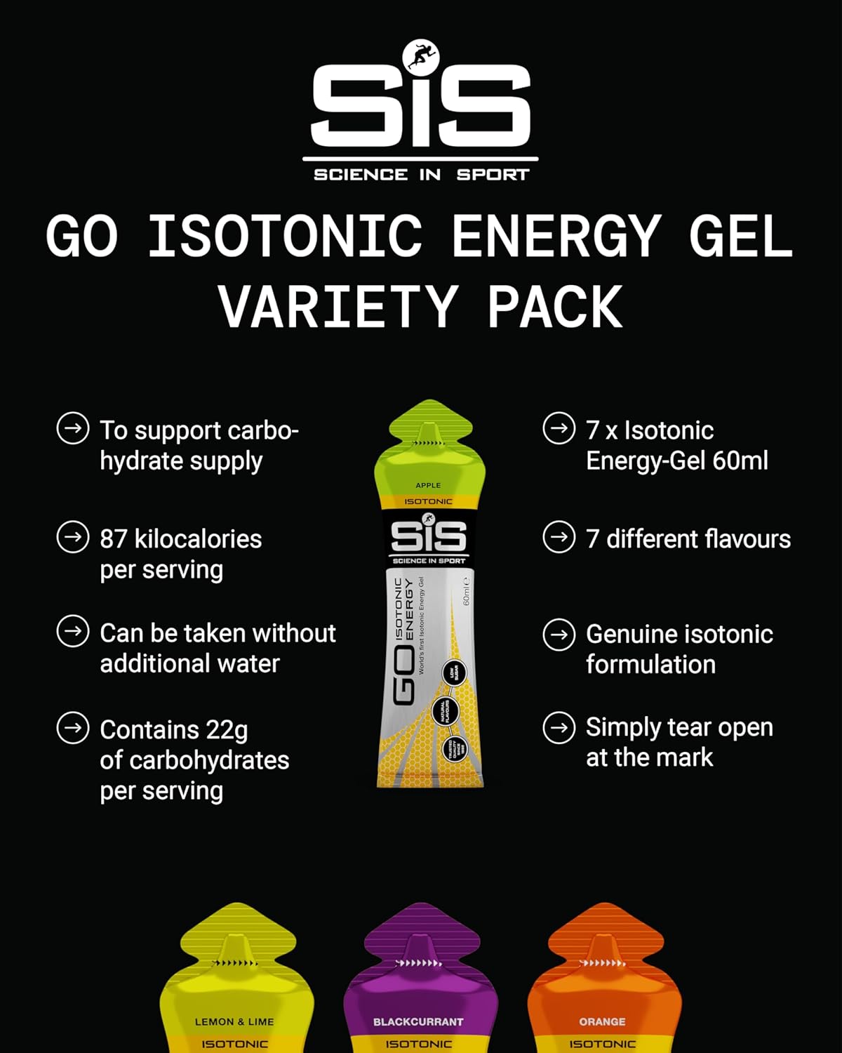 Science In Sport (SiS) GO Isotonic Energy Gels (7-Pack Variety)