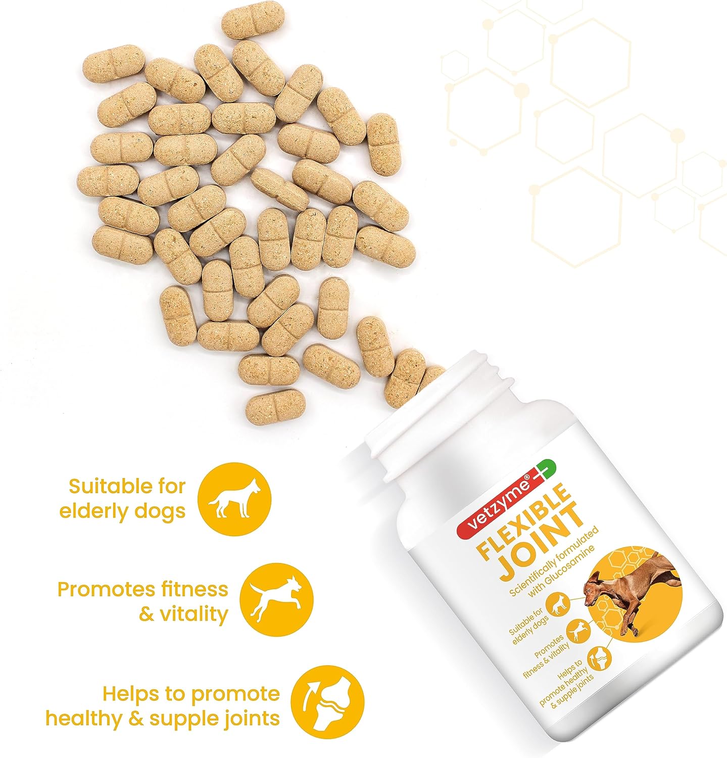 Vetzyme Flexible Joint Tablets for Dogs: Hip and Mobility Support (30 Tablets)