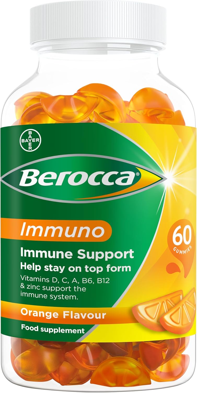 Berocca Immuno Multivitamin Gummies (60 Count) t Including Vitamin D, C, A, B-Complex (B6, B7, B12), E and Zinc - Supplement