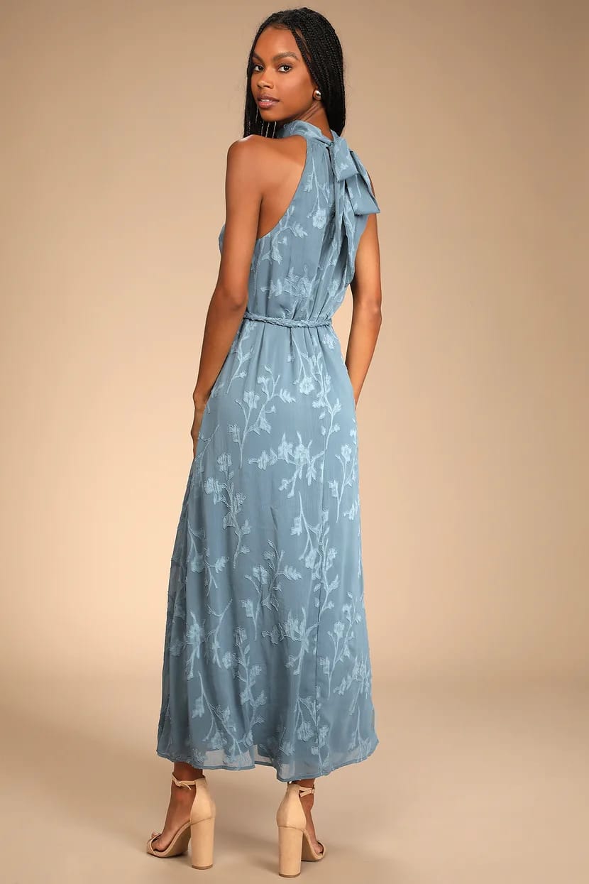 Vestido Dusty Blue estampado elegante