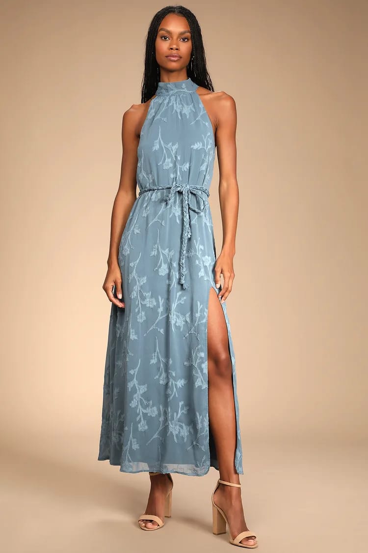 Vestido Dusty Blue estampado elegante