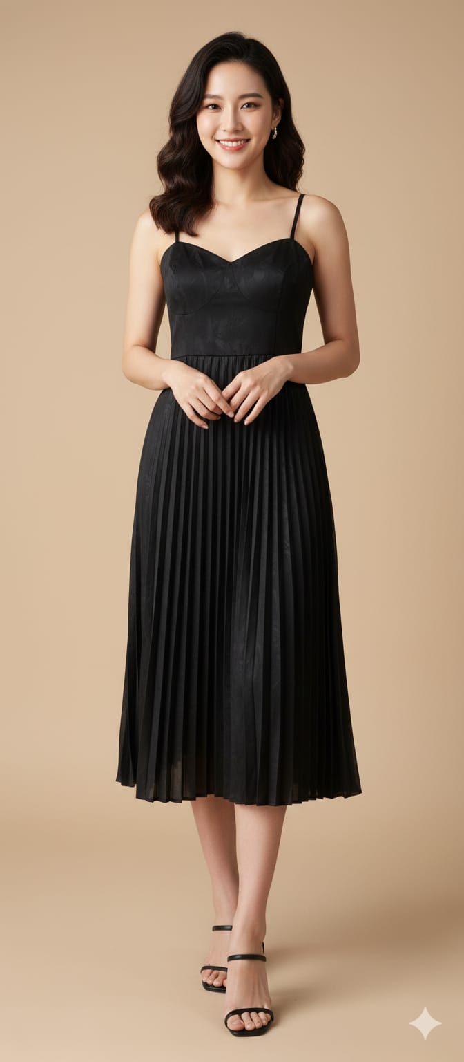 Vestido negro plisado