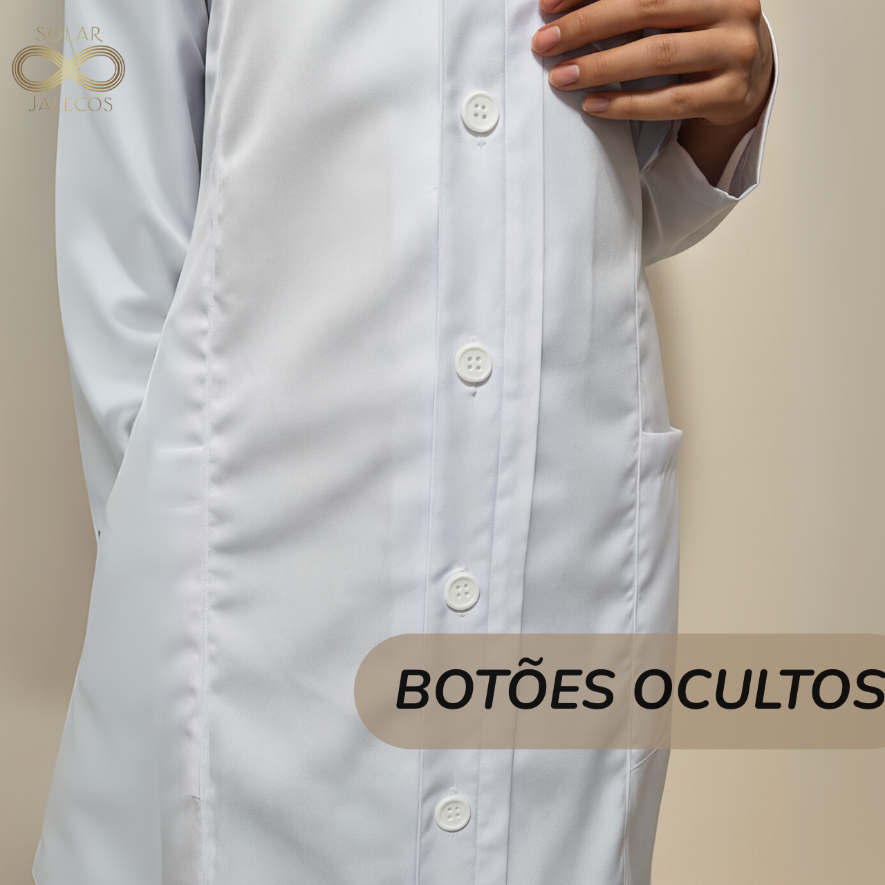 Jaleco Tradicional branco feminino - Botões Ocultos