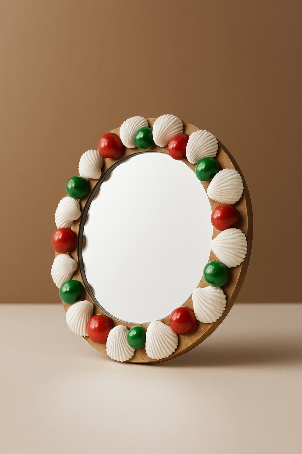 Handcrafted Decorative Mirror with Seashell & Bead Frame – Coastal Home Decor(Small)