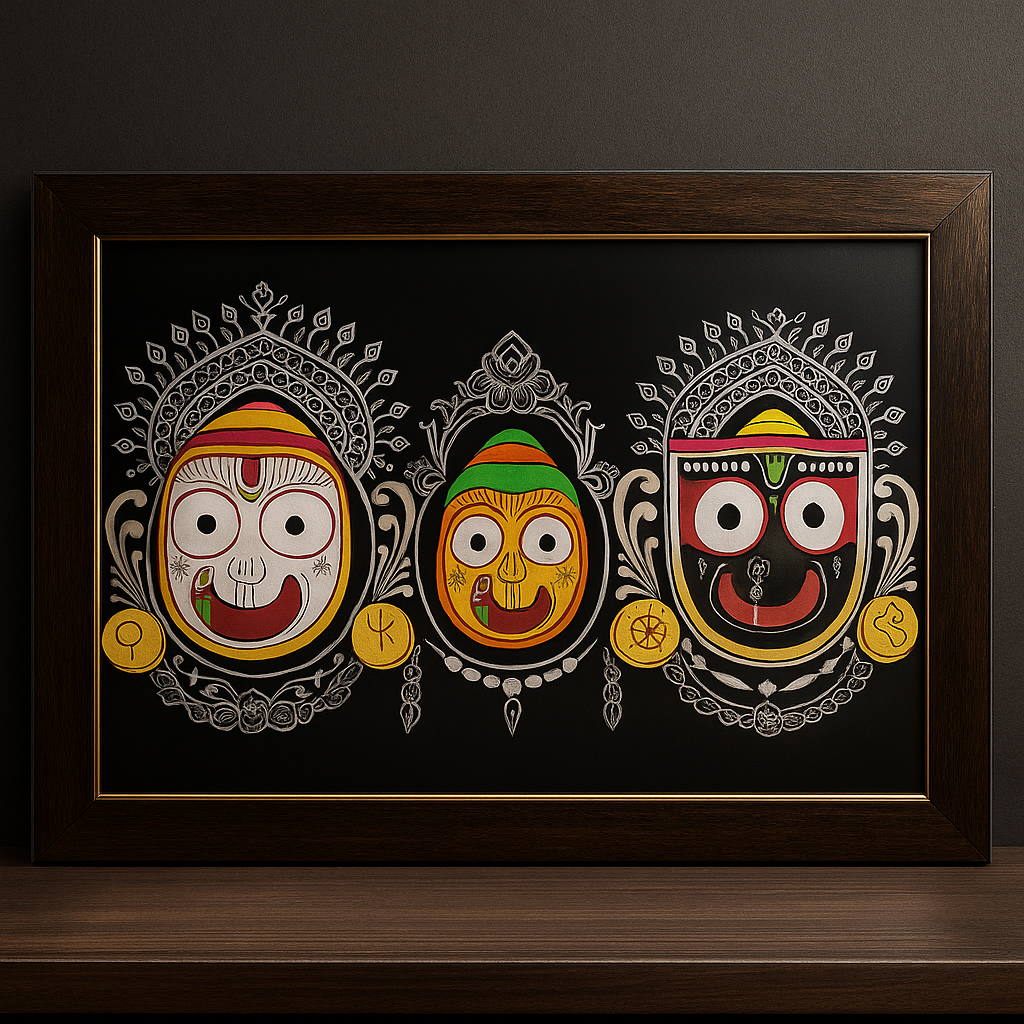 "Divine Dimensions – 3D Pattachitra Jagannath Wall Art (Framed Masterpiece)"