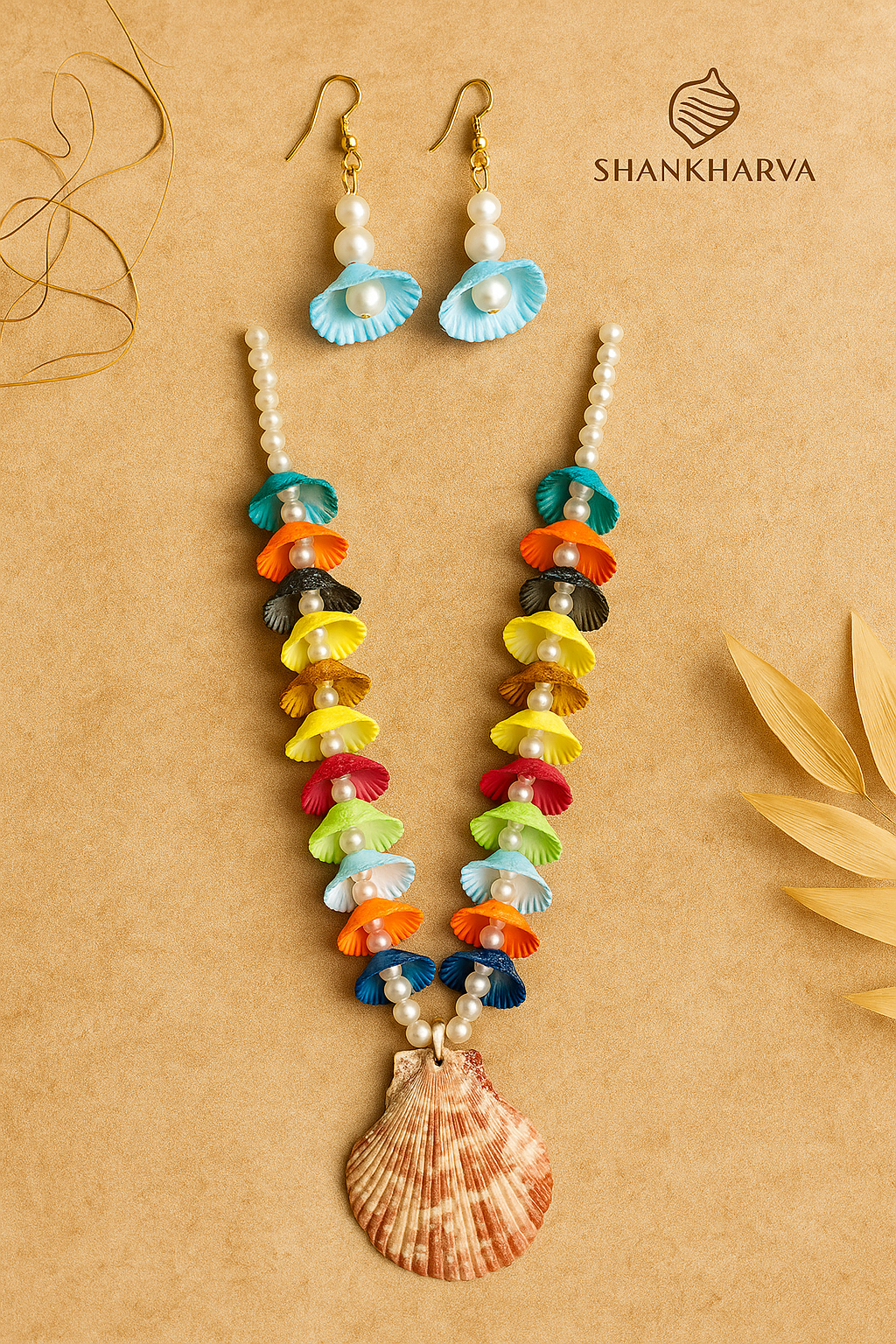 Premium Handmade Shell & Pearl Necklace Set | Multicolor Designer Beach-Style Jewelry with Earrings