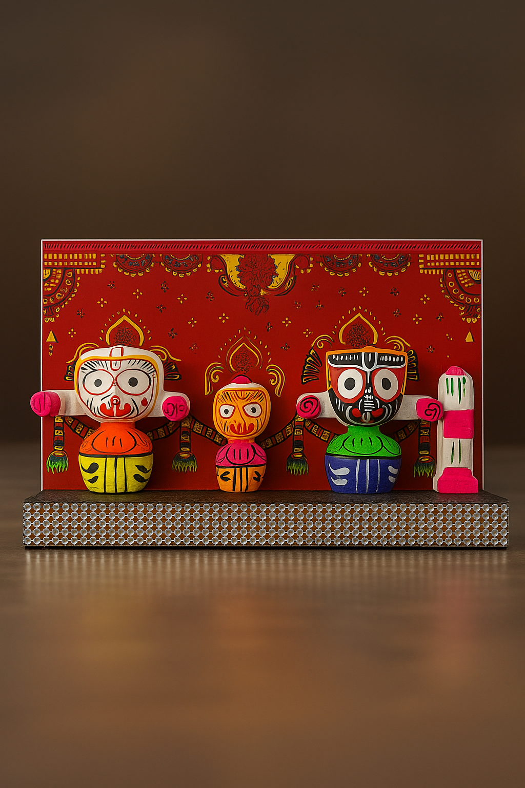 Premium Handcrafted Stone Jagannath, Balabhadra & Subhadra Wall Frame Pattachitra-Inspired Décor