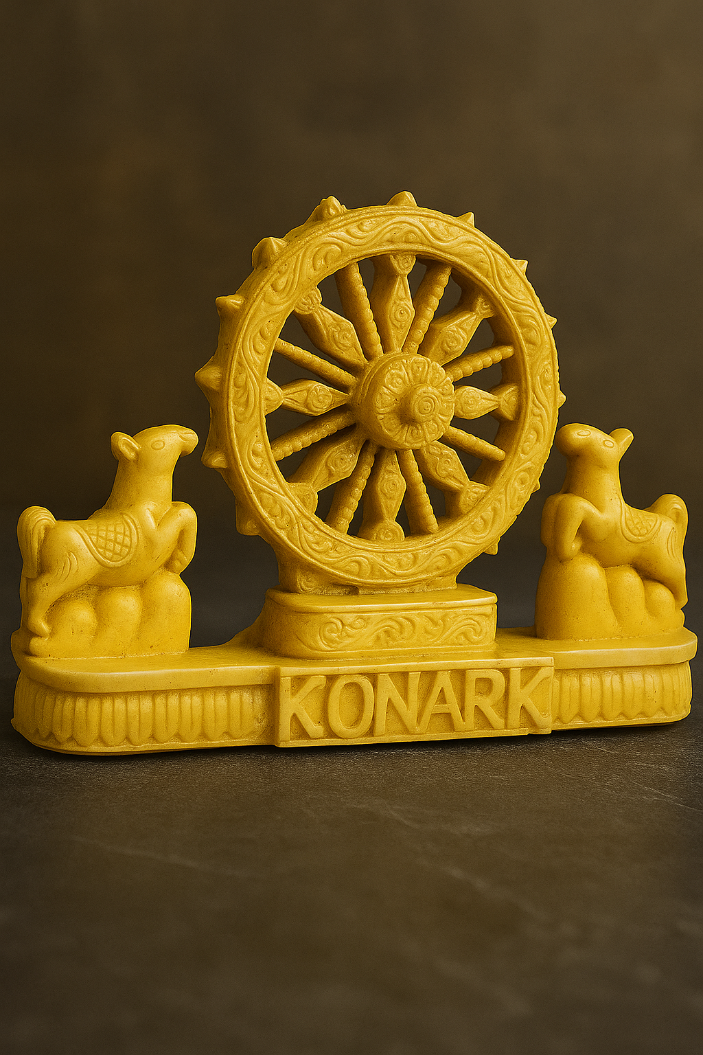 Premium Handcrafted Sun Temple Konark Wheel Showpiece – Golden, Marble Dust(Medium)