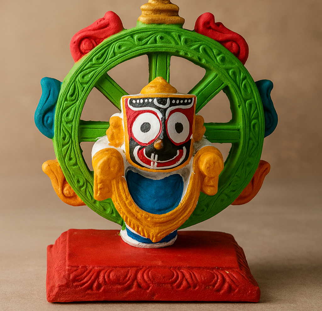 Handcrafted Jagannath idol with background Wheel