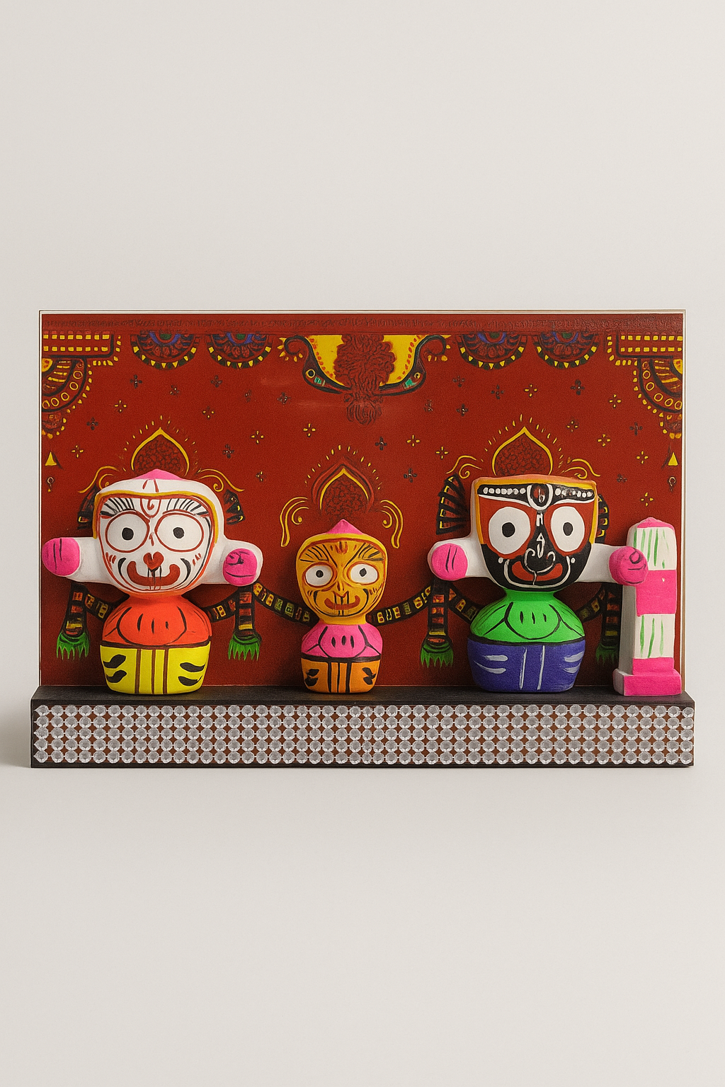 Premium Handcrafted Stone Jagannath, Balabhadra & Subhadra Wall Frame Pattachitra-Inspired Décor