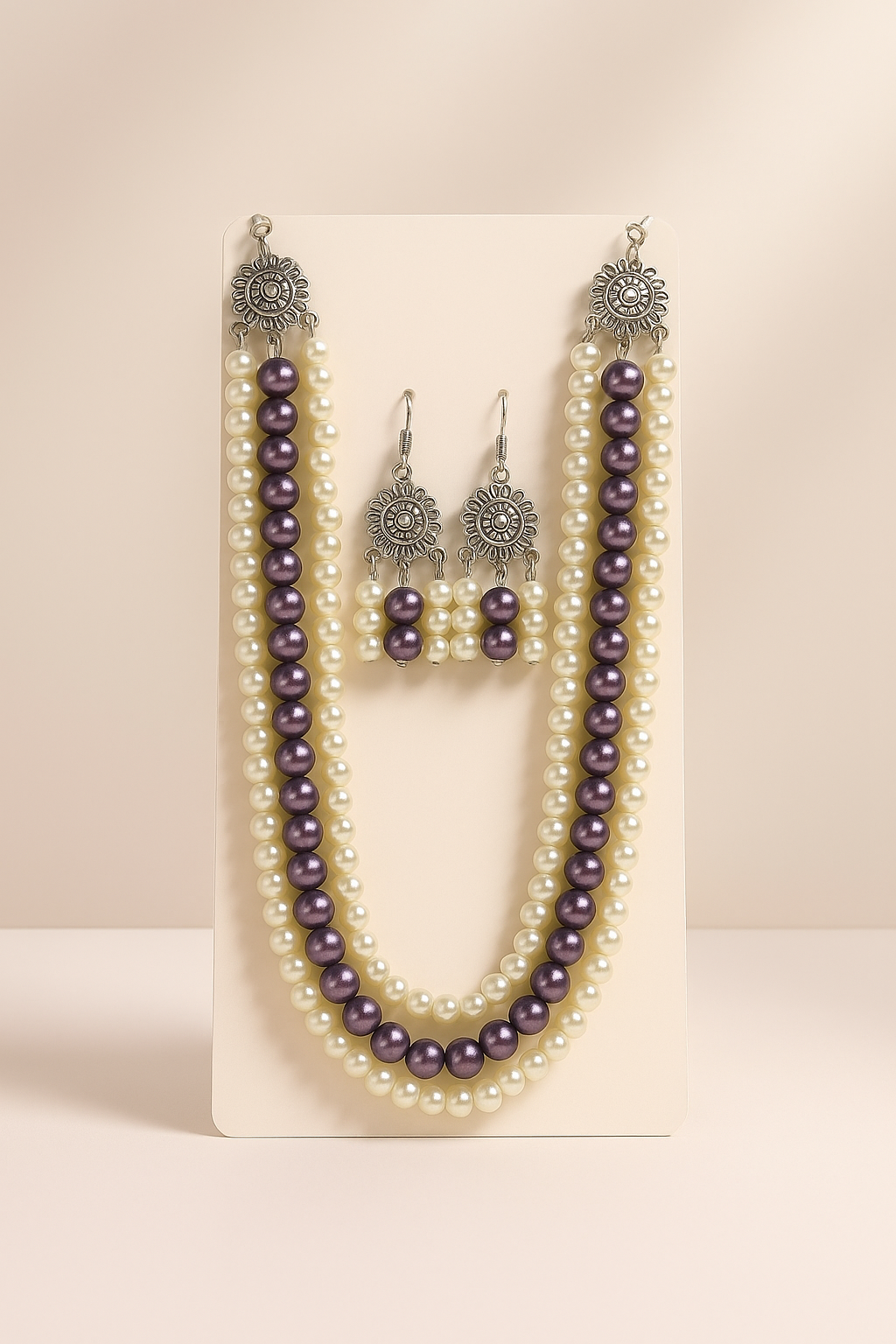 Elegant Pearl and Amethyst Bead Jewelry Set