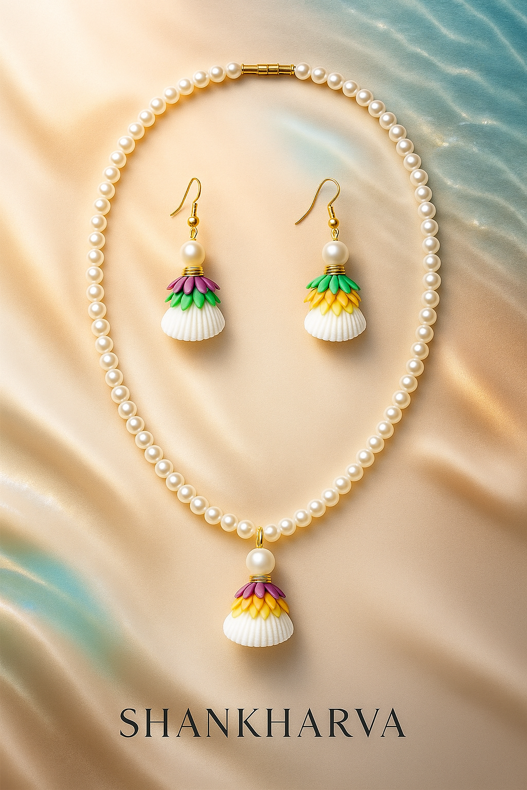 Elegant Pearl & Shell Jewelry Set – Necklace with Matching Earrings
