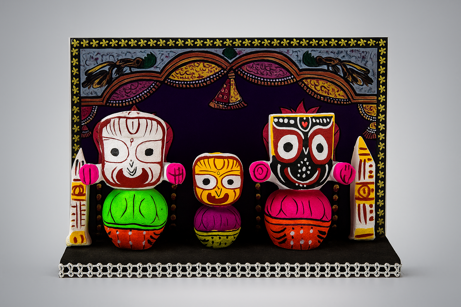 Handcrafted Jagannath Trio Wooden Idol Set