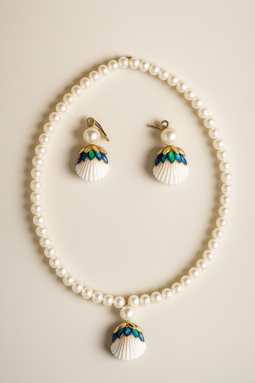 Ocean-Inspired Pearl Necklace with Shell Design Earrings – Trendy Fashion Set