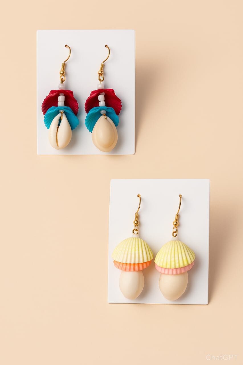 Handcrafted Shell Drop Earrings – Set of 2