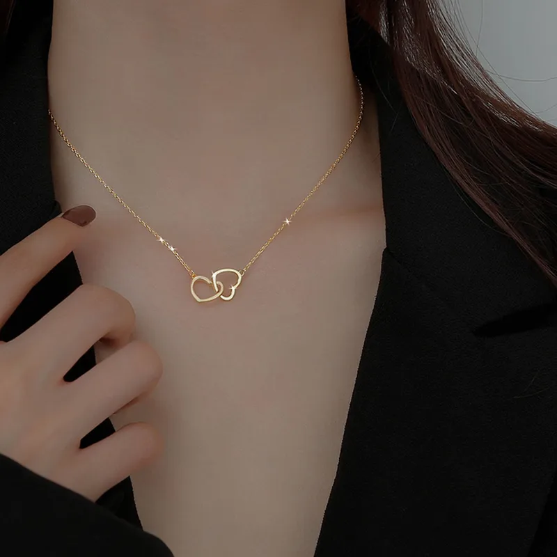 Double Heart Gold Necklace