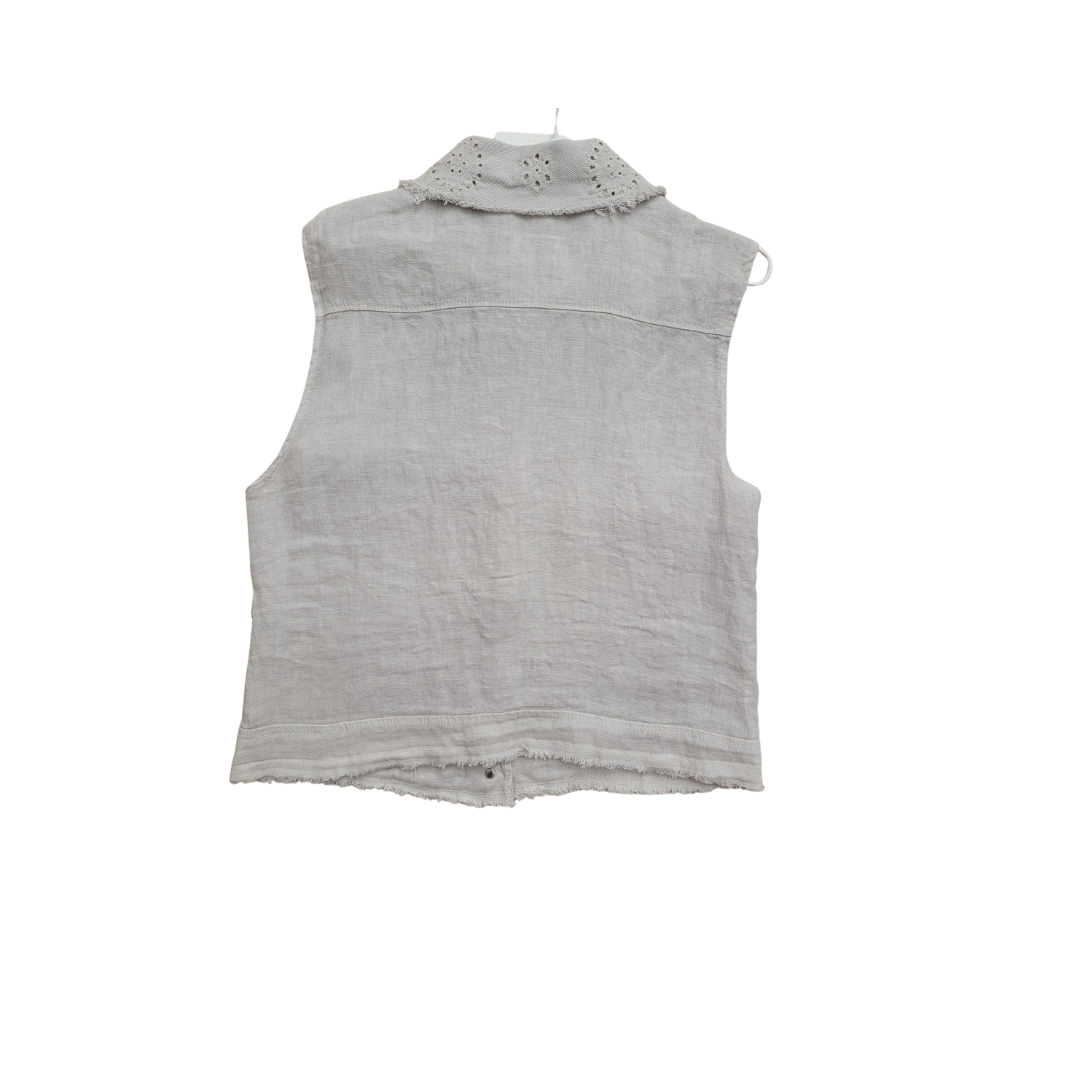 Gilet boutonné sans manches vintage en lin