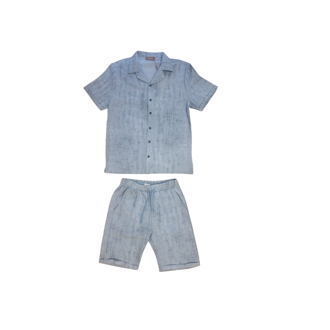 Ensemble chemise et short en lin gris