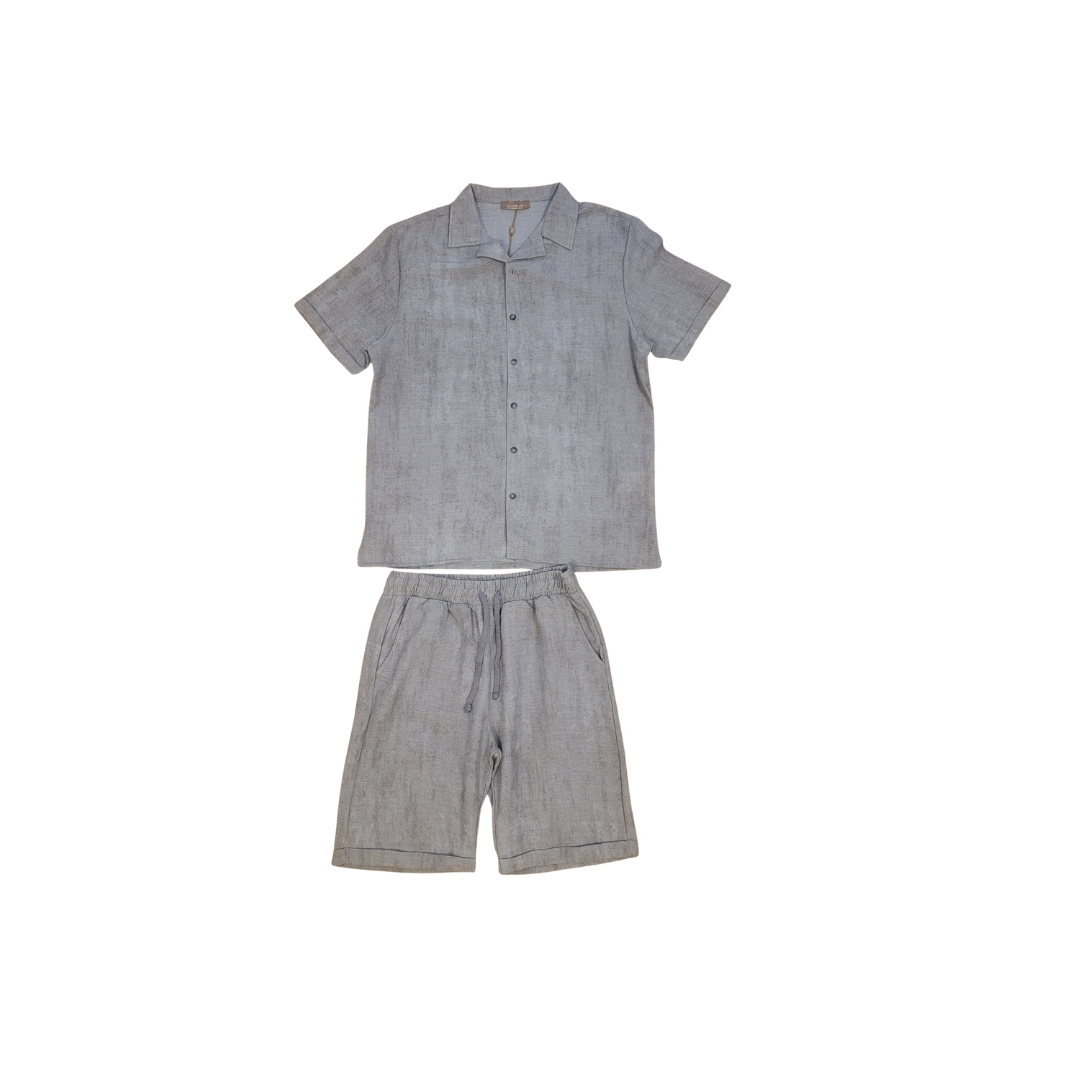 Ensemble chemise et short en lin gris