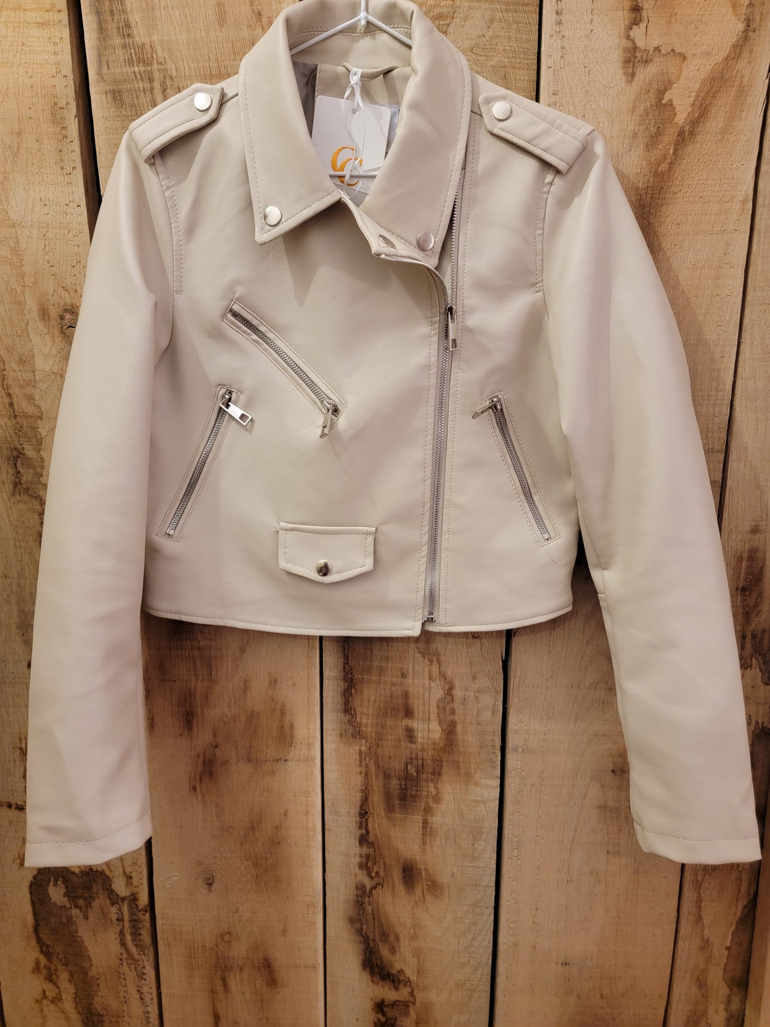 Veste en cuir beige