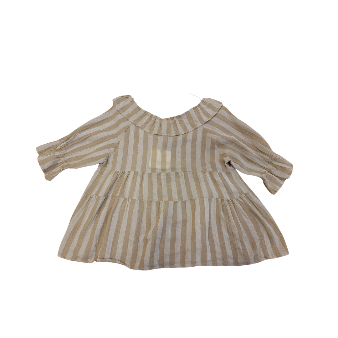Blouse col claudine en lin beige rayé