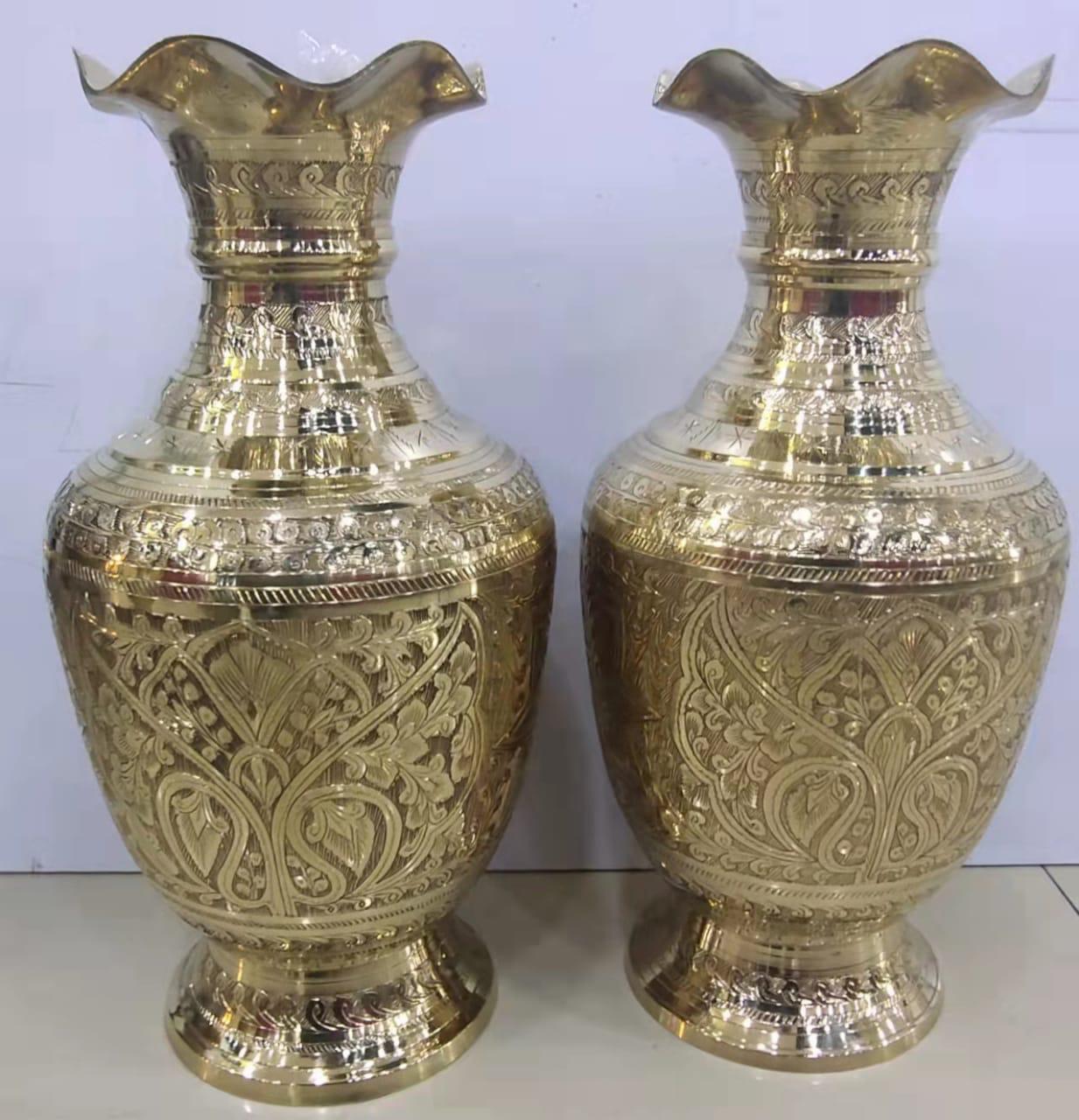 Brass jar 12 inch golden work one pair