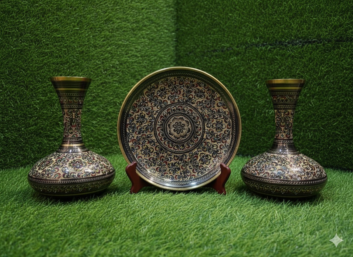 Beautiful flowers vase 10 inch one pair and one plate