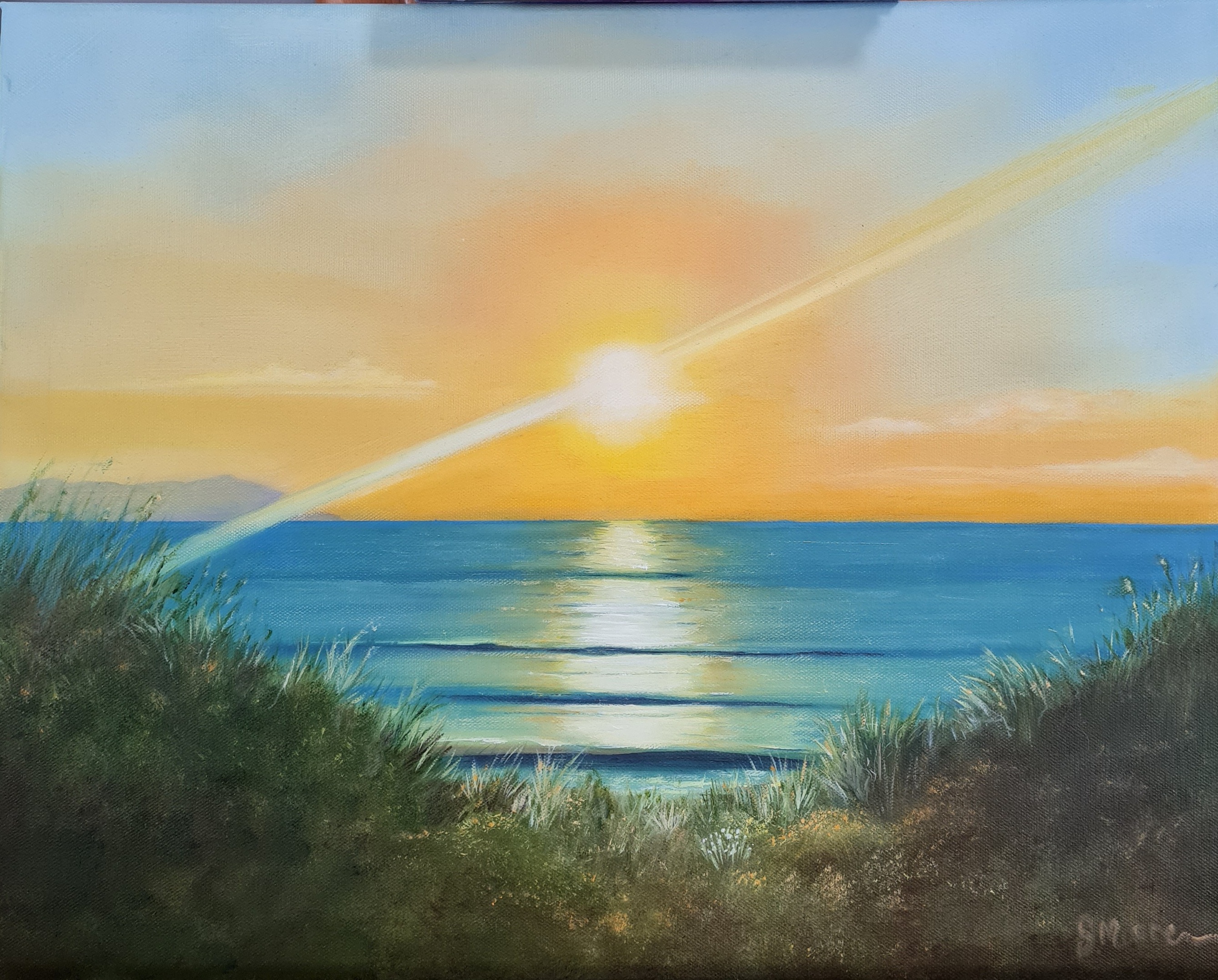Sunset Over Ocean Landscape Painting